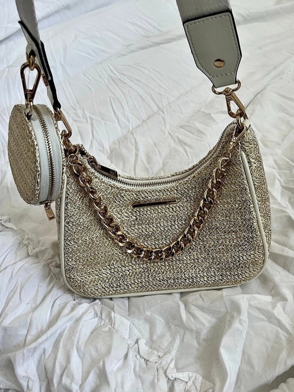 ALDO Smallharperr Hobo Bag Metallic Gold & White